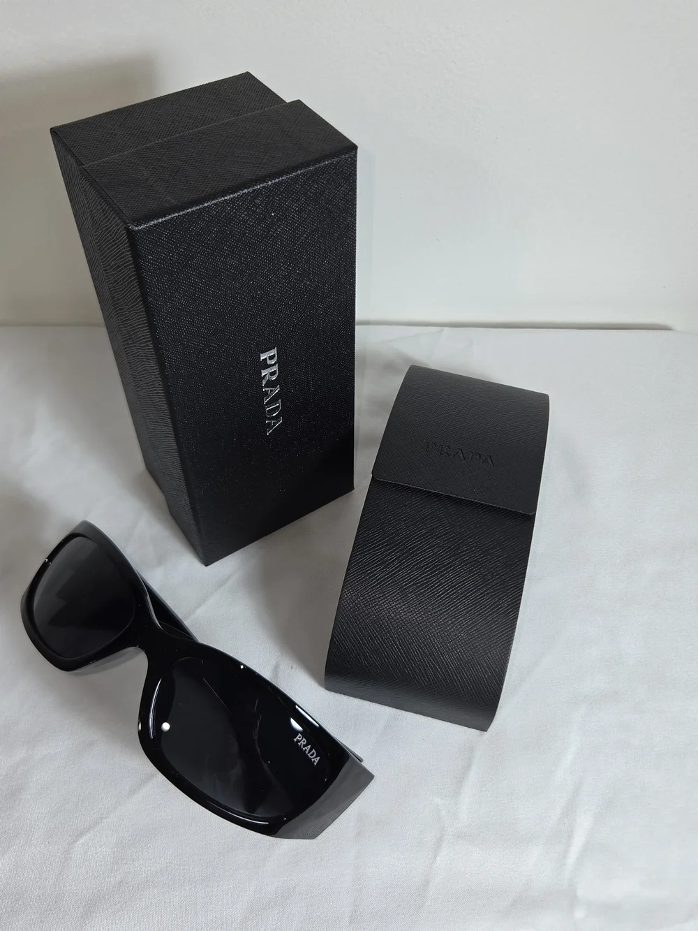 Prada Black Gloss Wrap Sunglasses with Dark Gray Lenses